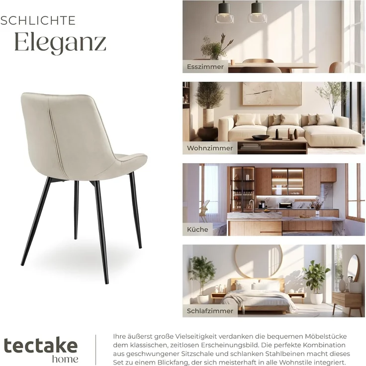 tectake Esszimmerstuhl Set Stuhl (2er Set, 2 St), gepolstert, in Samtoptik – Bild 9