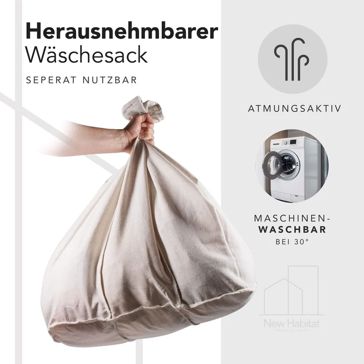 Bambus Wäschekorb 3 Fächer, 150L Wäschesammler mit Deckel & herausnehmbarem Sack – Bild 4