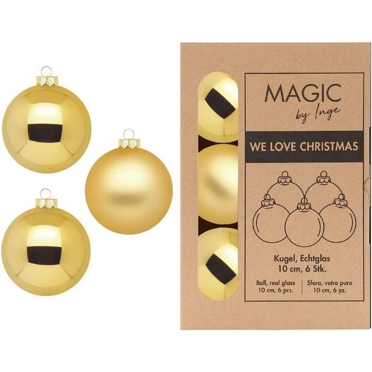 MAGIC by Inge Weihnachtsbaumkugel, Weihnachtskugeln Glas 10cm 6 Stück - Inkagold