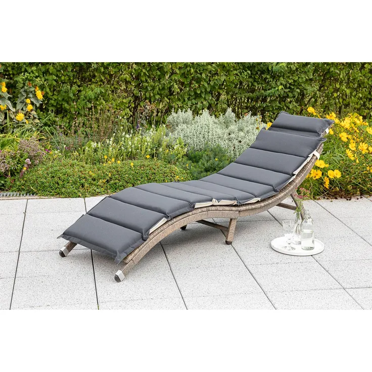 Merxx Gartenliege Waikiki inkl. Wendekissen - Stahlgestell mit Kunststoffgeflecht grau/beige - 28826-258