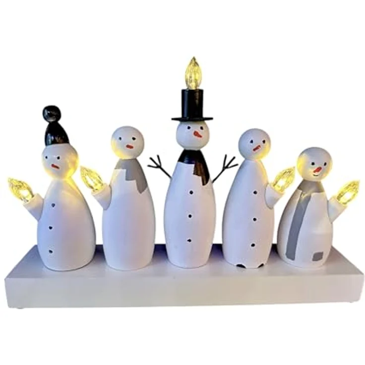 LED Holz-Skulptur Schneemänner, warmweiß, Timer, 33×7×22,5 cm – Bild 2