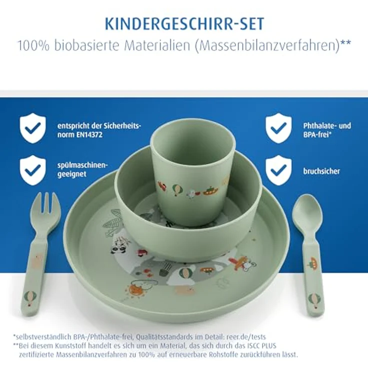 reer Kindergeschirr Set | Motiv: Little Explorer | Biokunststoff-Geschirr für Kleinkinder aus 100% ISCC-zertifiziertem Material | 5-teilig | BPA-frei | spülmaschinengeeignet – Bild 4