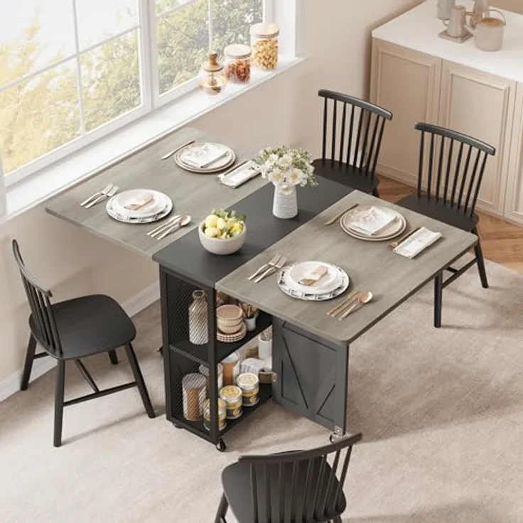 Jocoevol Esstisch Klappbar, Küchentisch mit Zweilagigem, für 2-4 Personen | Moderner Klapptisch, Esszimmertisch für Küchentisch mit Trennwand und Rollen für Küche & Esszimmer, 120x60x76cm, Mattschwarz – Bild 7