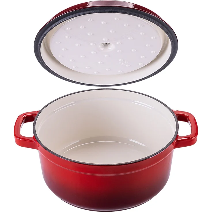 KADAX Gusseisentopf 4,5 Liter, Ø 23 cm, Schmortopf aus emailliertem Gusseisen, Rund Topf mit Deckel, Bräter zum Schmoren, Braten, Kochen & Backen, Bratentopf (Rot) – Bild 7