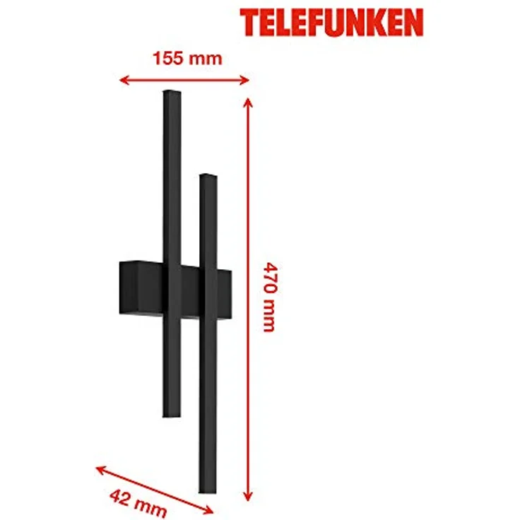 TELEFUNKEN GRAZ LED Außenwandleuchte, 2-flammig, 8 Watt, 780 Lumen, IP44, Schwarz, 470x155x42mm – Bild 5