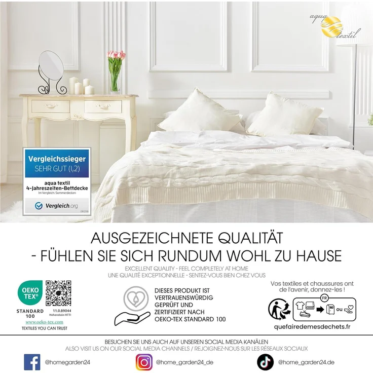 aqua-textil 4 Jahreszeiten Bettdecke 200x220 cm Decken zusammengeknöpft Winter 1350g Sommer 1000g klimaregulierend Oeko-TEX – Bild 6