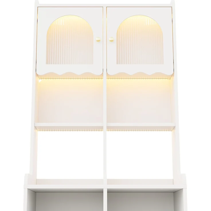 Glasvitrine mit Rippglas, LED-Beleuchtung und 4 Schubladen, 80x40x180 cm, Weiß – Bild 8