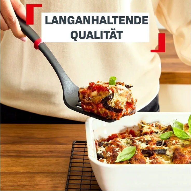 Tefal Ingenio+ 4-teiliges Küchenhelfer-Set K198S4 – Kochbesteck-Set aus glasfaserverstärktem Nylon, hitzebeständig bis 230 °C, kratzfest, spülmaschinengeeignet, rot/schwarz – Bild 2