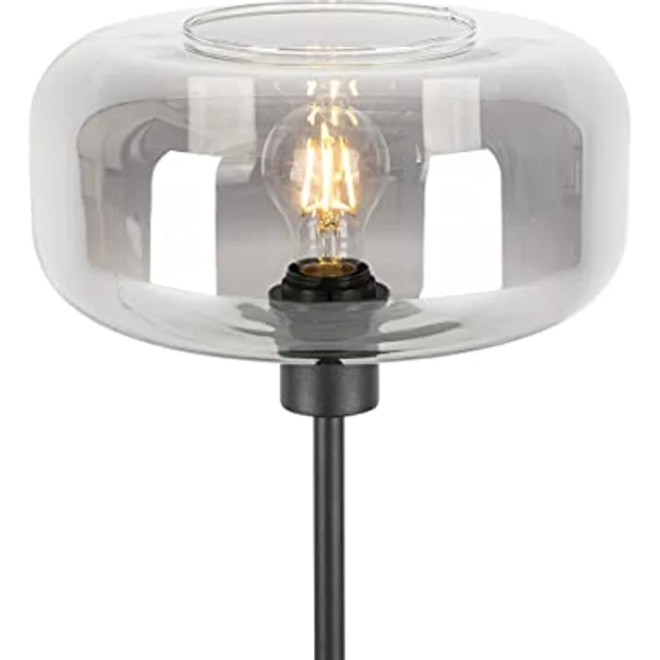 QAZQA Bizle Art-Deco-Tischlampe schwarz mit Rauchglas, rund, dimmbar, E27, 46 cm hoch – Bild 4