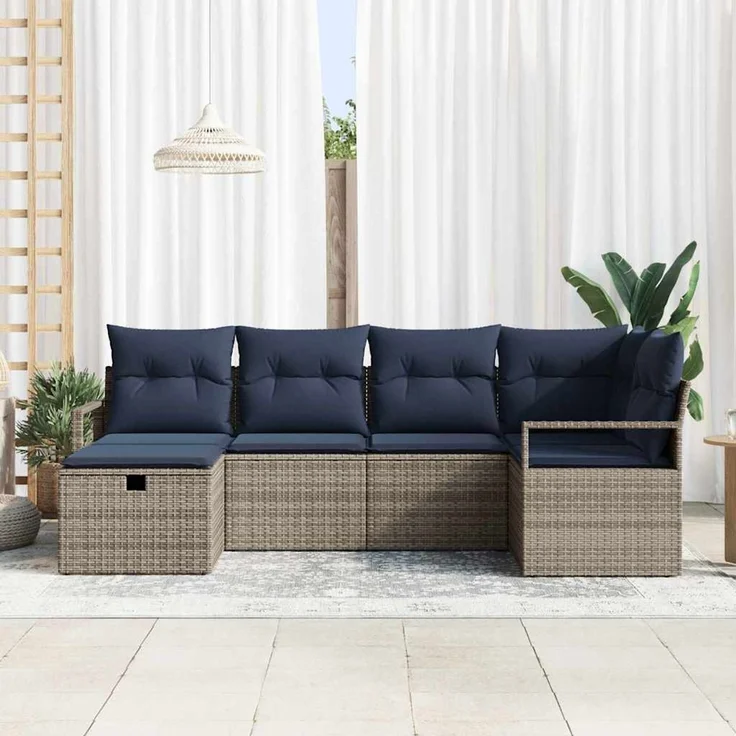vidaXL Sofa Set 6 stk. Grau und Marineblau Poly-Rattan 3359184 – Bild 3