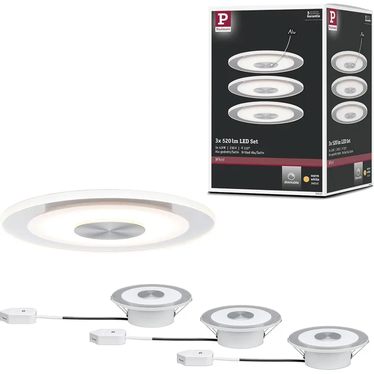 Paulmann Premium 3er-Set LED-Einbauleuchte 'Whirl Basisset', 4,9W dimmbar 3000K, 120 mm