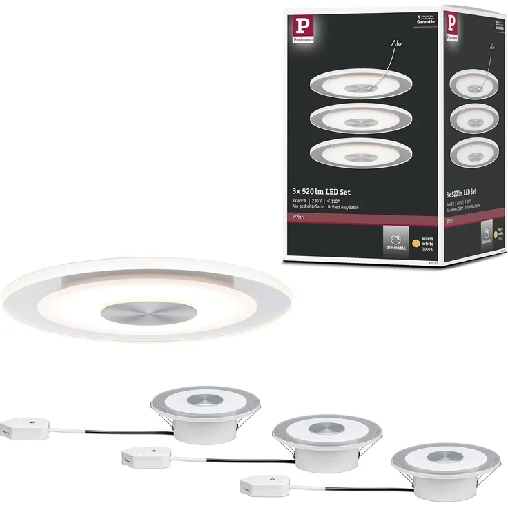 Paulmann Premium 3er-Set LED-Einbauleuchte 'Whirl Basisset', 4,9W dimmbar 3000K, 120 mm – Bild 1