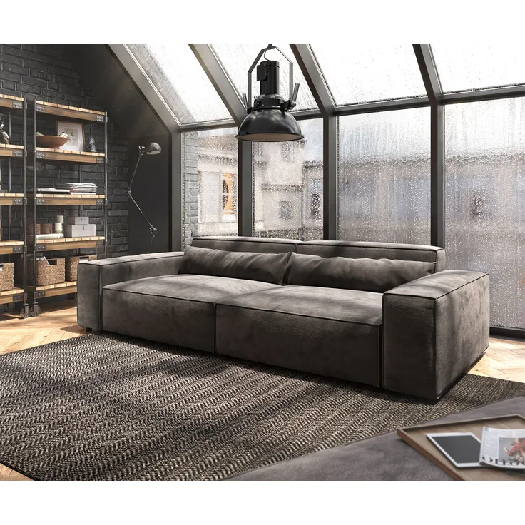 Big-Sofa Sirpio XL 270x130 cm Mikrofaser Khakibraun mit Hocker