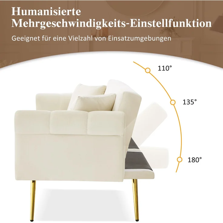 Schlafsofa mit unabhängig verstellbarer Doppel-Rückenlehne, eleganter Samtstoff, vergoldete Metallfüße,mit 3-facher Rückenverstellung – Bild 8