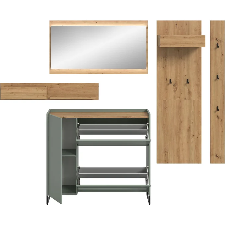 Garderobenkombination B/H/T: 192x236x32 cm in Salbei Nachbildung und Artisan Oak Nachbildung – Bild 3