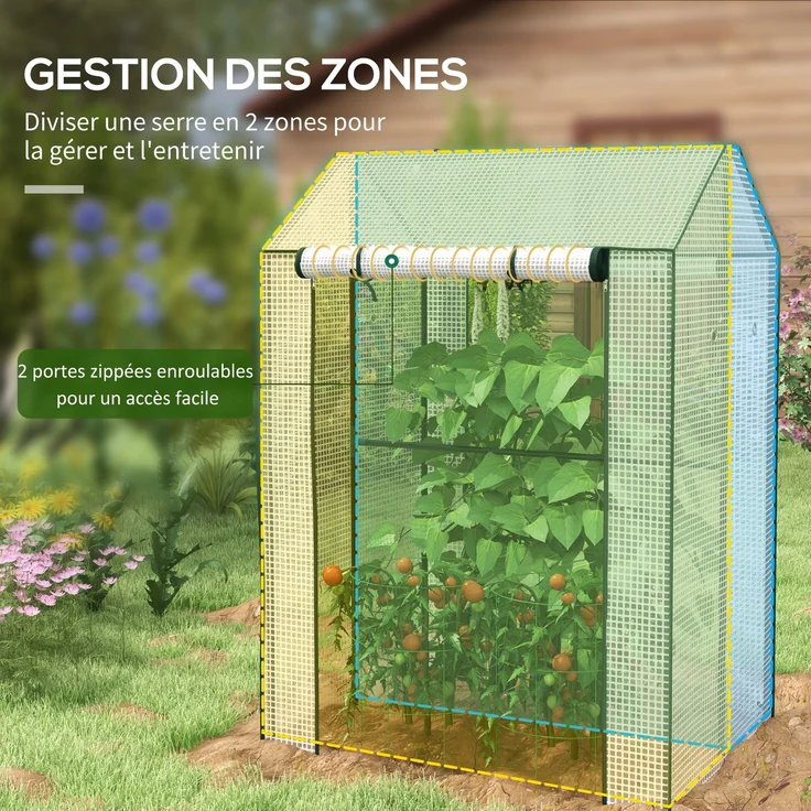 MELAYR, Gartengewächshaus mit 2 Abteilen und 2 Rolltoren – 0,8 m² Tomatengewächshaus, Weiß – Bild 6