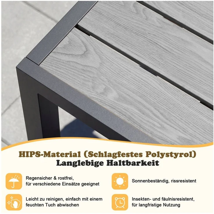 HOMALL Gartentisch Holzoptik Esszimmertisch 100kg Belastbarkeit, für 4-10 Personen (150/180cm Garten-Esstisch wetterfest Aluminiumrahmen Verstellbare Füße, für Außenbereich) – Bild 3