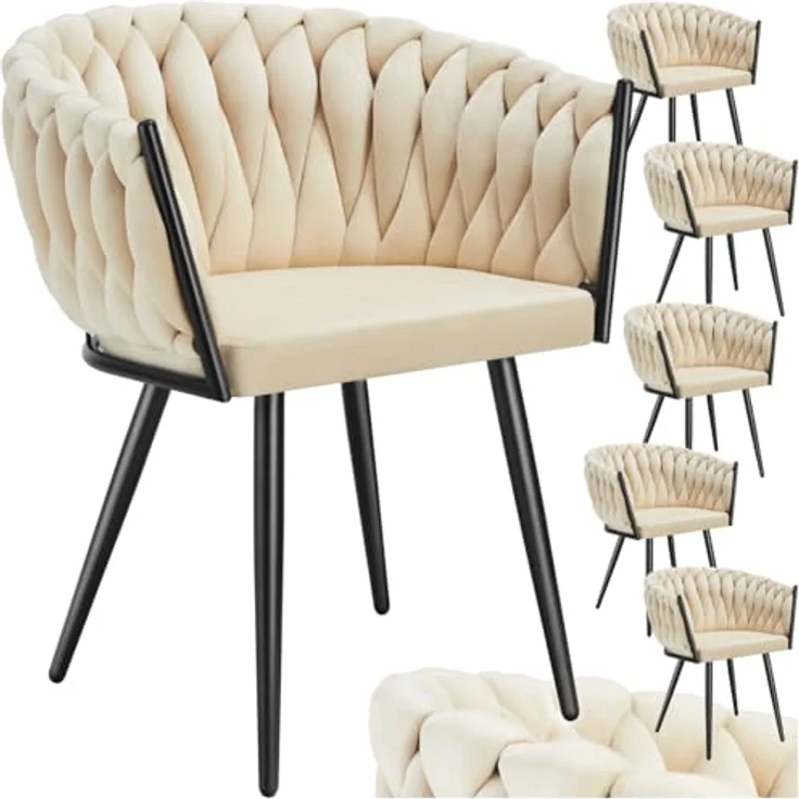 tectake Esszimmerstuhl Astano (6er Set, 6 St), gepolstert, mit Samtbezug, Knotendesign – Bild 2