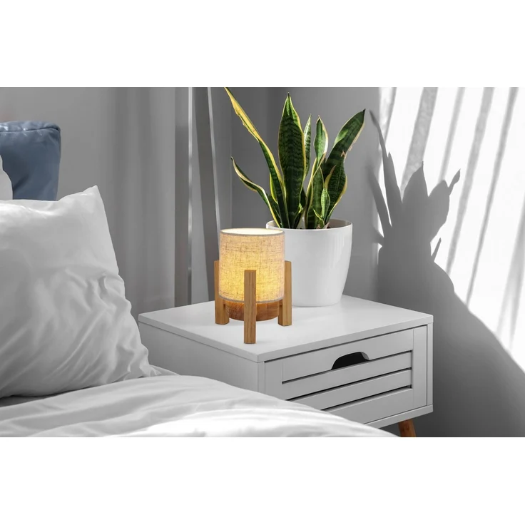 näve LED Tischleuchte Madita, Ein-/Ausschalter, LED wechselbar, Warmweiß, Akkubetrieb, inkl. USB-C-Kabel, Holzgestell, Textilschirm, dimmbar – Bild 3
