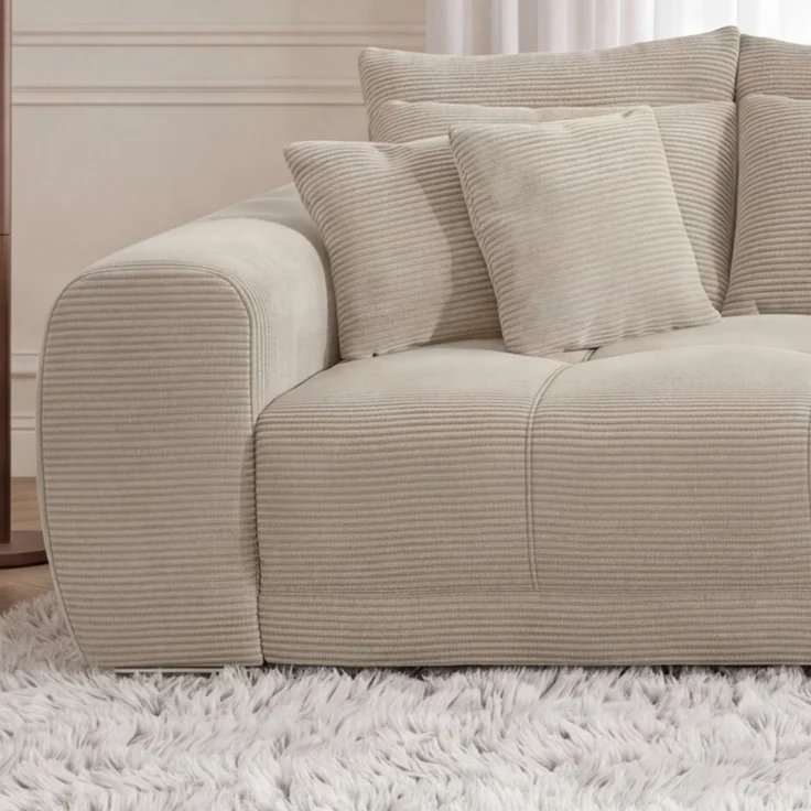 Big-Sofa XXL 306 cm Federkern Lounge Couch mit Bezug aus Cord in Beige Grau – Bild 4