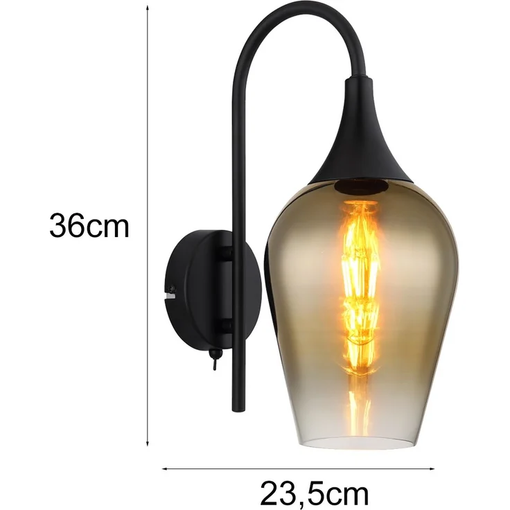 Wandleuchte, schwarz, Glas goldfarben, H 36 cm – Bild 4