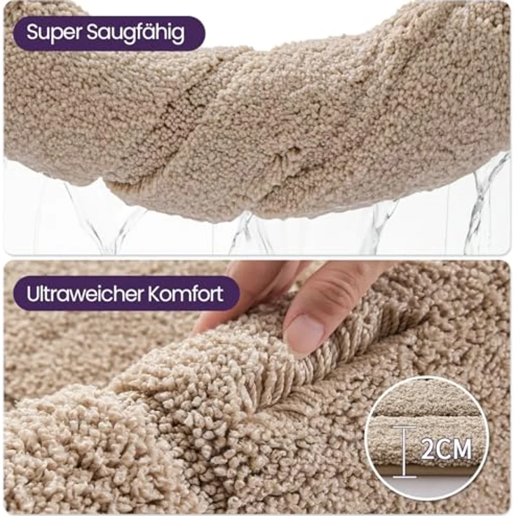 DEXI Badteppich rutschfeste,weicher Badezimmerteppich Wasserabsorbierend Badematte maschinenwaschbar Badvorleger für Dusche,Badewanne und Toilette - Beige,40x60 cm – Bild 8