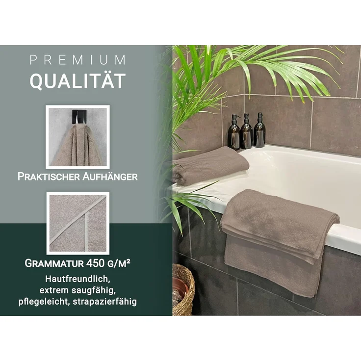 ZOLLNER 5er Set Duschtücher, 70x140 cm, 100% Baumwolle, Fango – Bild 4