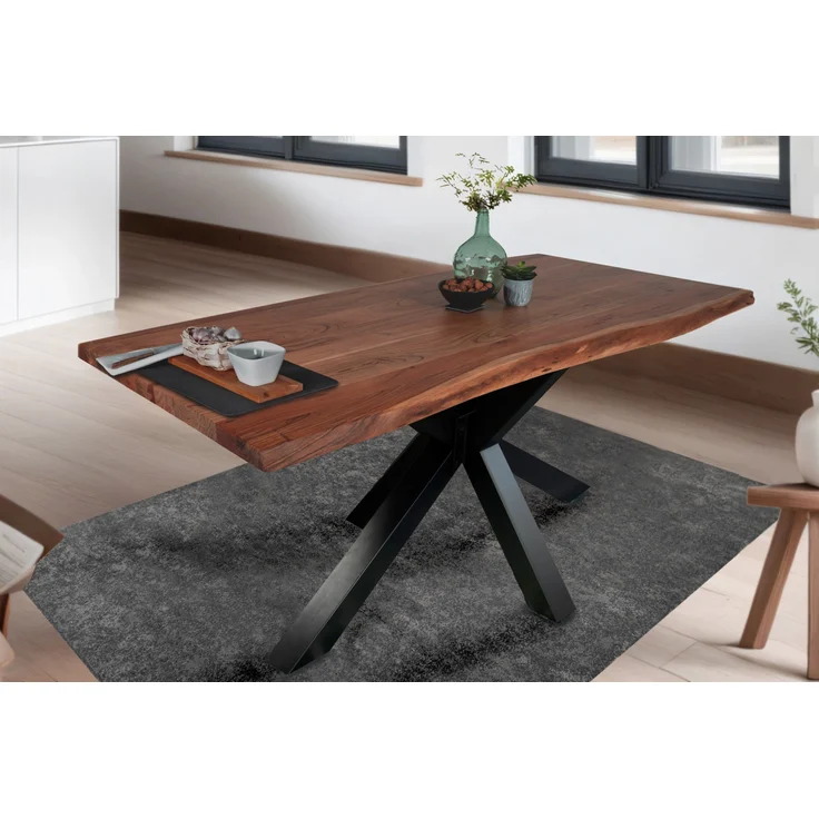 Esstisch Baumkante massiv Akazie Nussbaum 160 x 85 Spider-Gestell schwarz TIM 135768365 – Bild 2