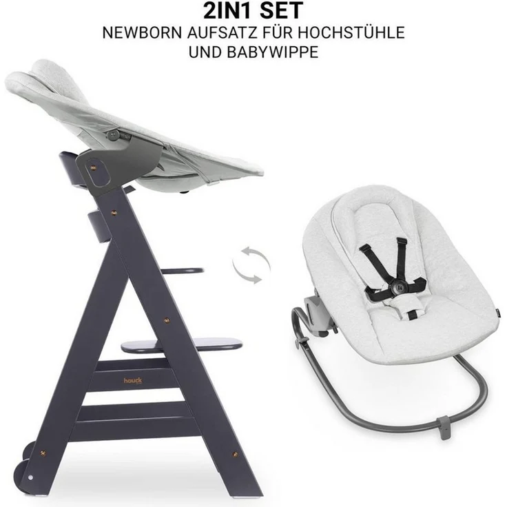 Hauck Hochstuhl Beta Plus Dark Grey - Newborn Set Premium (Set), Babystuhl ab Geburt mit Neugeborenen Aufsatz, Sitzpolster & Essbrett – Bild 3