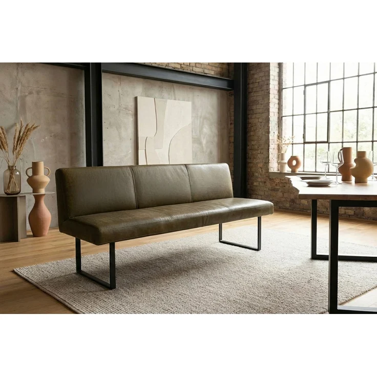 KAWOLA Esszimmerbank ELEEN Leder olivgrün 203cm 85 x 69 x 203 cm – Bild 1
