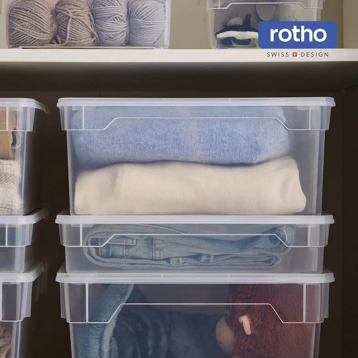 ROTHO Stapelbox Clear Box 18L Aufbewahrungsbox transparent stapelbar mit Deckel (4er-Set, 4 St, Stapelboxset) – Bild 2