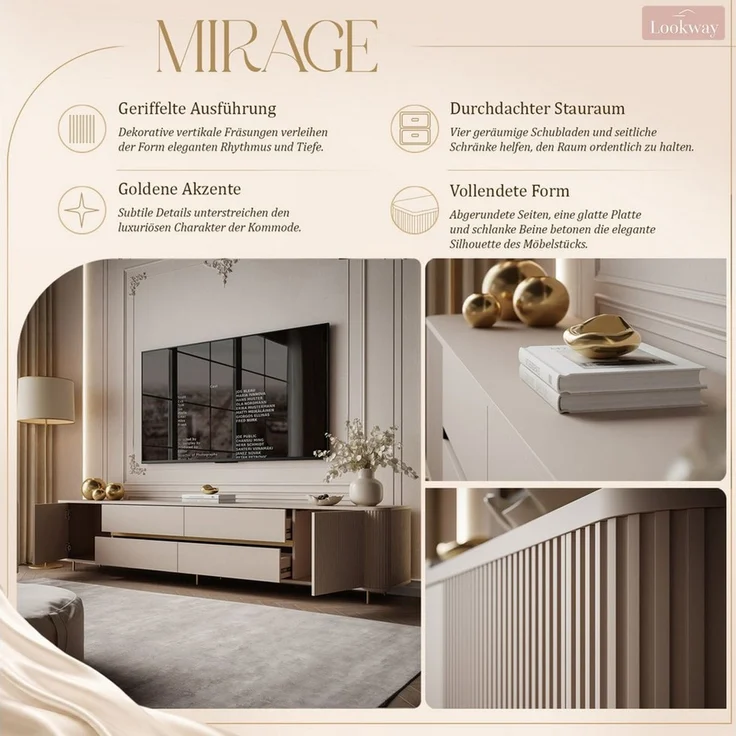 Lookway TV-Schrank MIRAGE GOLD 240 cm mit gerillten Fronten – Bild 4