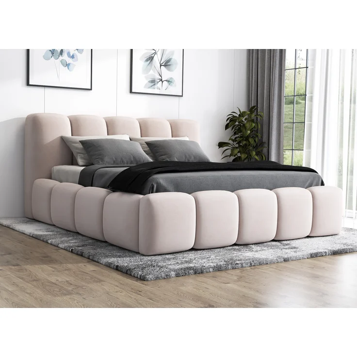 A&J MöbelLand 'Sonic' Polsterbett, Polyester, Beige, 120 x 200, mit Matratze, mit Lattenrost, mit Bettkasten – Bild 1
