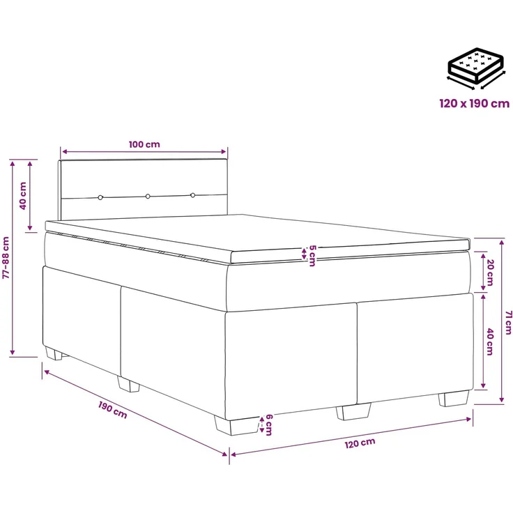 vidaXL Boxspringbett mit Matratze Blau 120 x 190 cm Samt 3450678 – Bild 11