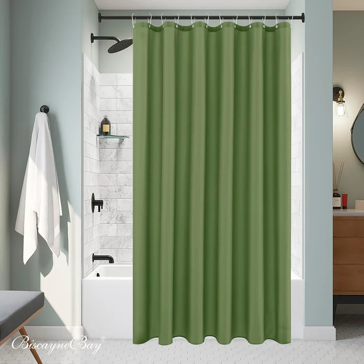 Hotel-Qualität Stoff Duschvorhang 183 × 183 cm Salbei Grün, Wasserabweisend, Rostfreie Ösen, Gewichteter Saum – Bild 8