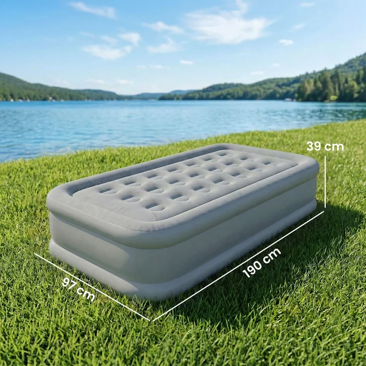 Luftmatratze 1 Person Selbstaufblasendes Luftbett mit integrierter elektrischer Pumpe in 3 Minuten beflockte Oberfläche--Grau--39x97x190cm--YOUDENOVA – Bild 5