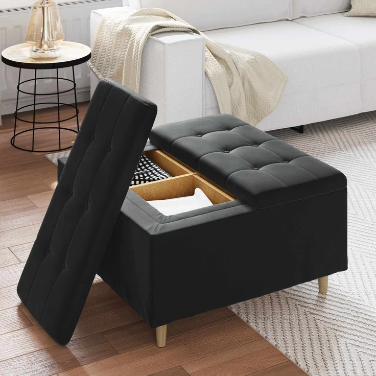 vidaXL Ottoman mit Stauraum Schwarz 80 x 80 x 45 cm Samt 876844 – Bild 4