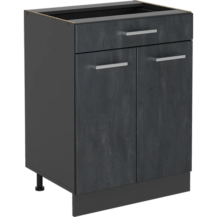Küchenunterschrank R-Line Schwarz Beton 60 cm mit Schublade, ohne Arbeitsplatte Vicco – Bild 1
