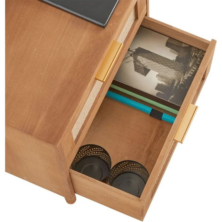 CARO-Möbel Nachtkommode WAMAN, Nachttisch Nachtkommode 2 Schubladen aus Holz und Jute Geflecht Boho – Bild 3