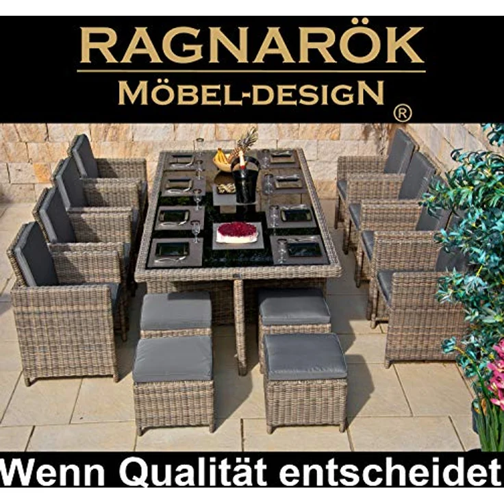 Ragnarök Möbel-Design Garten-Essgruppe Heimdall Esstisch Set 8+4, (Set, Polyrattan, Alu), umklappbare Rückenlehnen, Würfelsystem – Bild 3
