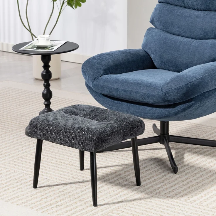 MELAYR, Sitzhocker Hocker mit weichem Sitzkissen Stahlbeinen Fußhocker mit Chenille-Stoff, 45 x 41 x 38 cm, Dunkelgrau – Bild 4