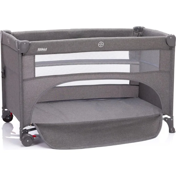 Fillikid Baby Reisebett Exklusiv | Beistellbett von Geburt bis 24 Monate (15 kg) | Kinder Reisebett mit Matratze | Baby Beistellbett seitlich aufklappbar | Babybett, Kinderbett 60x120 cm