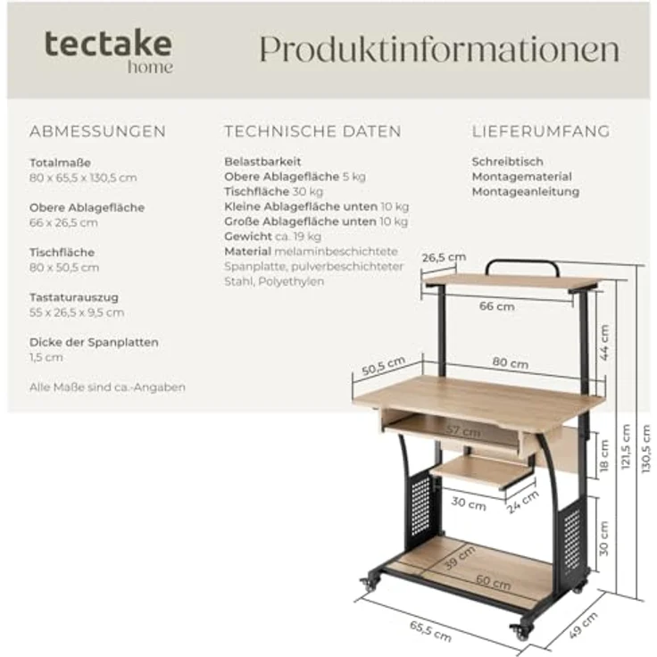 tectake Schreibtisch Fife (1-St, 1 tlg), Funktionaler Schreibtisch im kontrastreichen Industrial Style – Bild 3