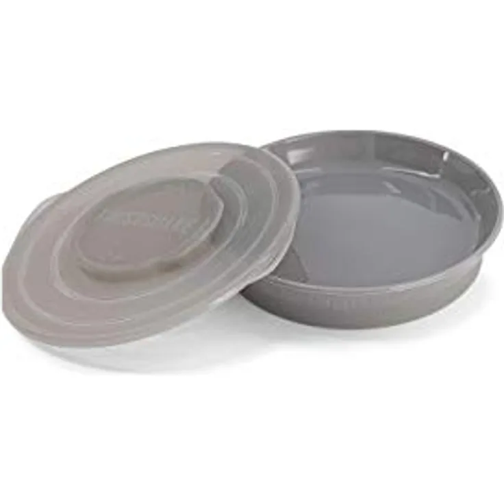 Twistshake-Platte | Babyteller mit luftdichtem Deckel | BPA-freier Baby-Entwöhnungsteller | Essenstrainingsteller | Lernteller für Kinder | 6m+ Baby-Futterteller | Neugeborenen-Essentials | Grau