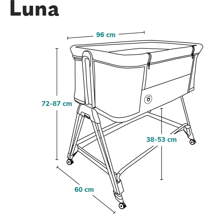 lionelo Luna 2-in-1 Nachttisch für Babys von Geburt bis 9 kg, mit Verstellbarer Höhe und Neigung, 4 feststellbare Räder, tragbar, atmungsaktiv, Netzgewebe, waschbare Matratze und Bezugskorb – Bild 8