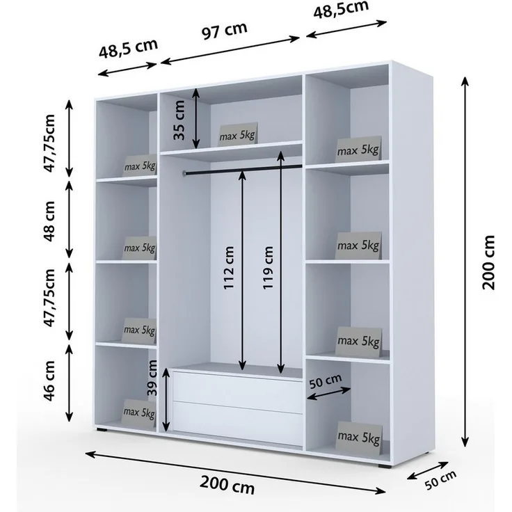 Compleo Drehtürenschrank mit LED-Beleuchtung,Glasfronten, Perfekt Garderobe mit 2 Schubladen