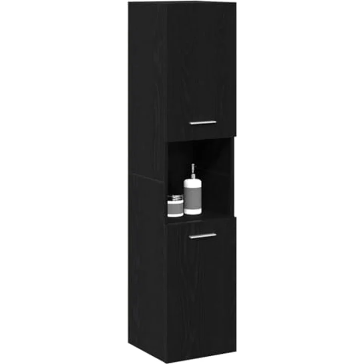 vidaXL Badezimmerschrank mit Tür Schwarz Eichen-Optik 30 x 30 x 130 cm 862532 – Bild 2
