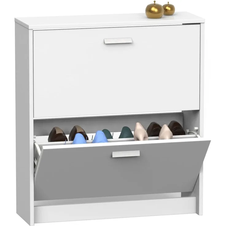 Muebles Pitarch | Schmaler Eingangsschuhkipper mit 2 Türen, Weiß, 12 Paar Schuhe, 82 x 74 x 25 cm, Tibet Kollektion