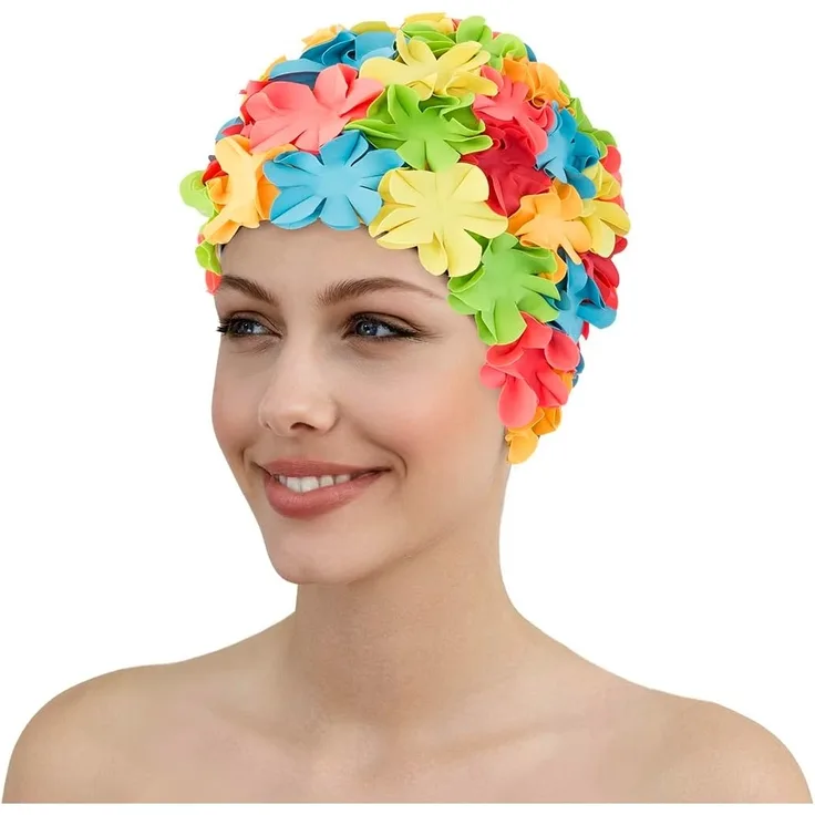 Fashy - Badehaube Gummibadehaube Blüten Bunt (3191-01) Badekappe Gummi