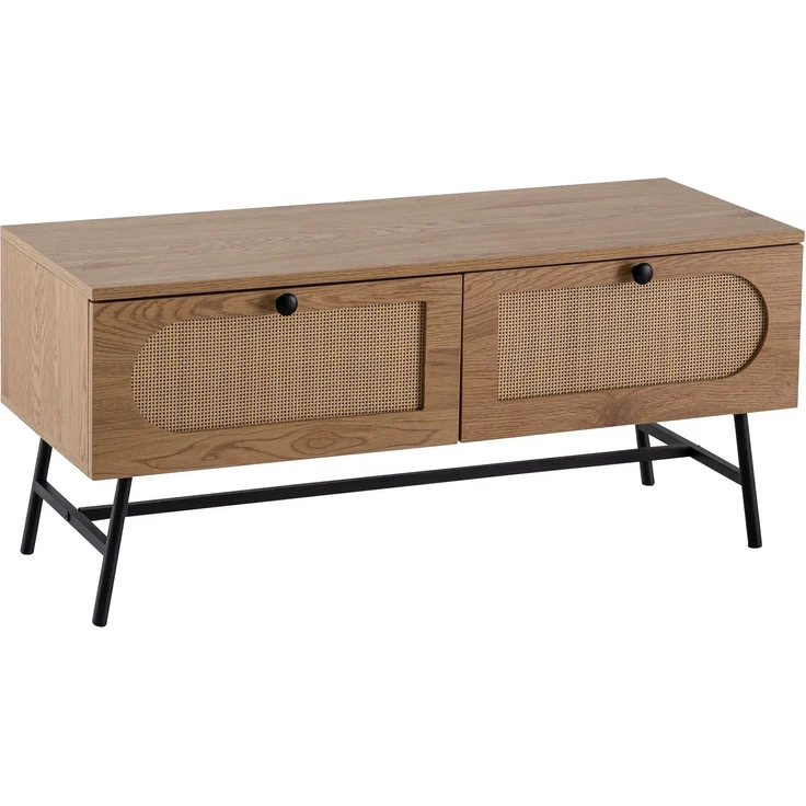 FINEBUY Lowboard FB104346 (Eiche Dekor 100 cm, Schublade Stauraum Geflecht), TV-Kommode Hoch, TV-Schrank Modern Fernsehtisch – Bild 6